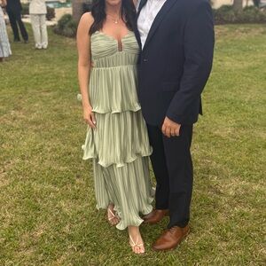 Green Pleated Ruffled Midi Sundress